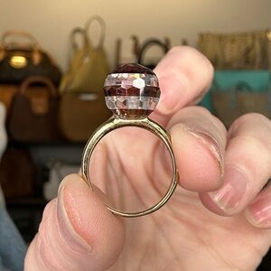 HENRI BENDEL Crystal Faceted Dome Cocktail Ring Gold Tone SIZE 7
